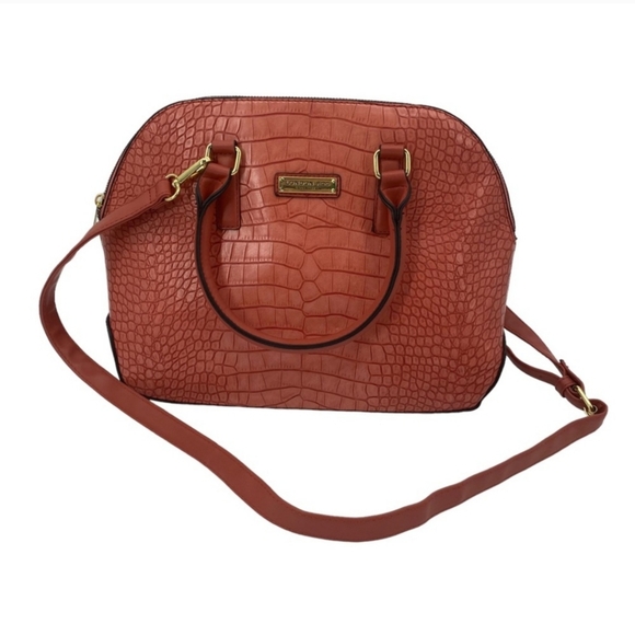 London Fog Caroline Croco Satchel Purse in Salmon Rose - Picture 2 of 12